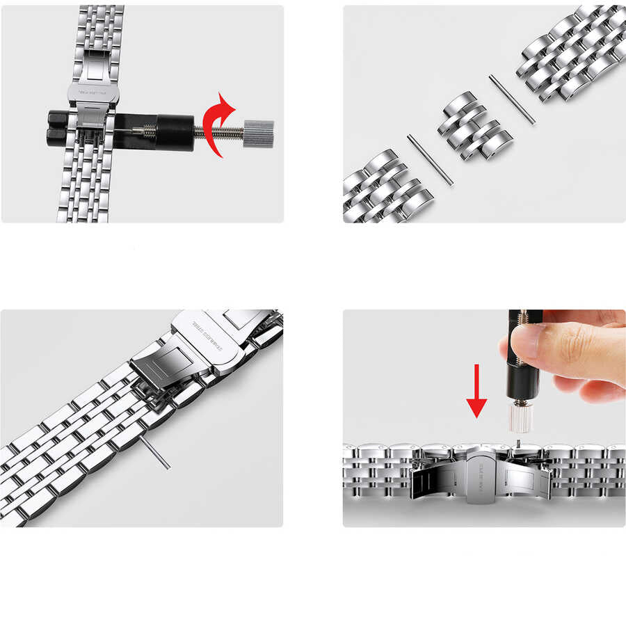 Apple Watch Ultra 49mm Kordon Wiwu Seven Beads Steel Belt Metal Strap Kayış Gümüş
