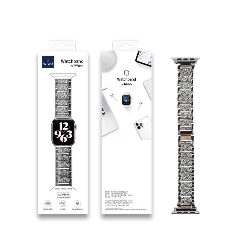 Apple Watch Ultra 49mm Kordon Wiwu Three Beads Set Auger Metal Strap Kayış Gümüş