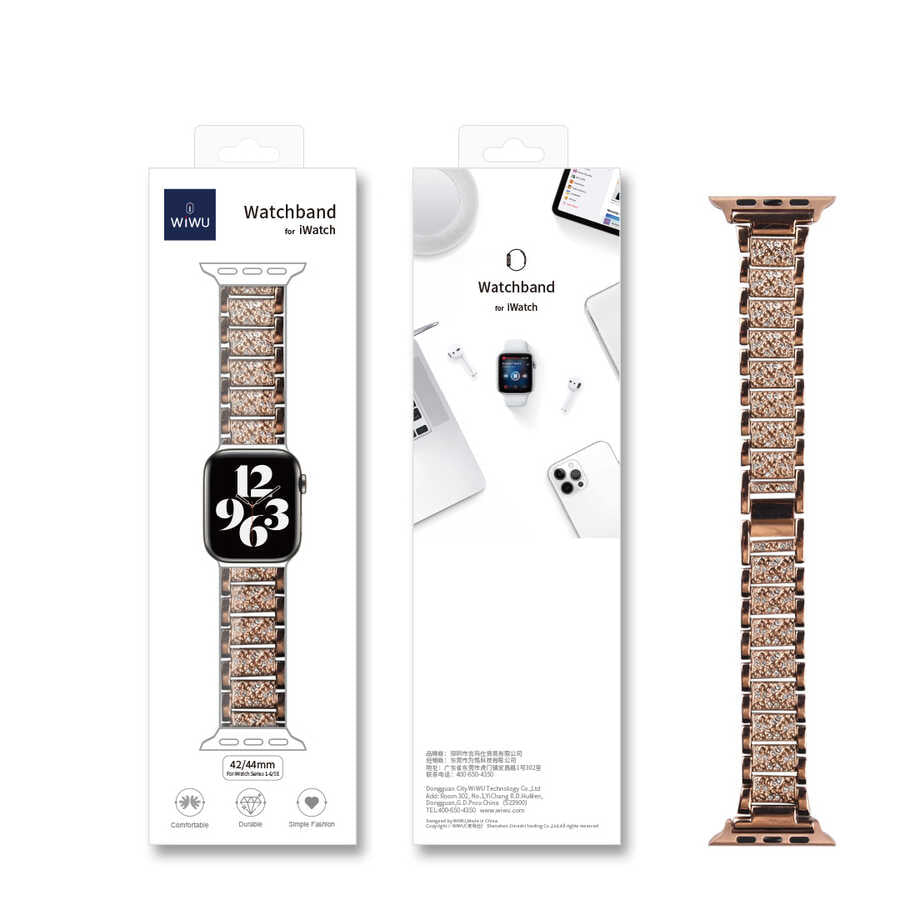 Apple Watch Ultra 49mm Kordon Wiwu Three Beads Set Auger Metal Strap Kayış Gold