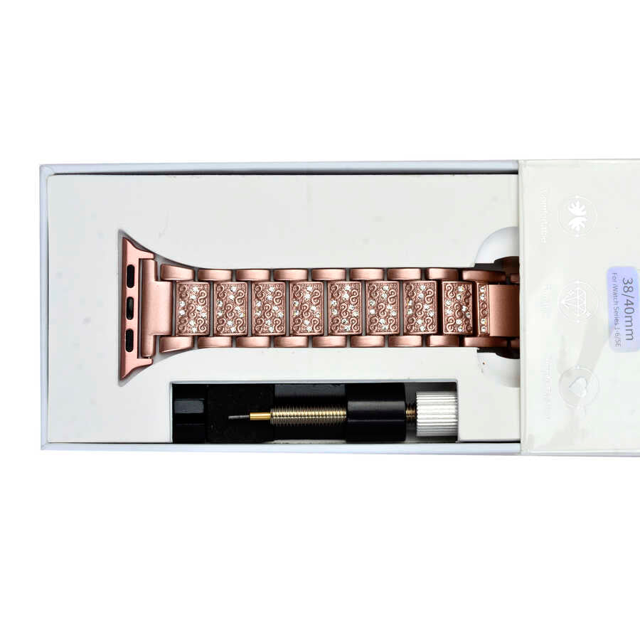 Apple Watch Ultra 49mm Kordon Wiwu Three Beads Set Auger Metal Strap Kayış Rose Gold