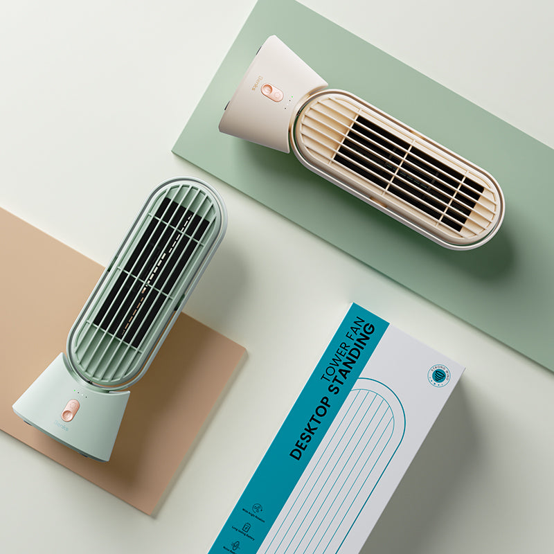 Benks Ace Tower F25 Taşınabilir Şarjlı LED Işık Göstergeli Masaüstü Soğutucu Fan Krem