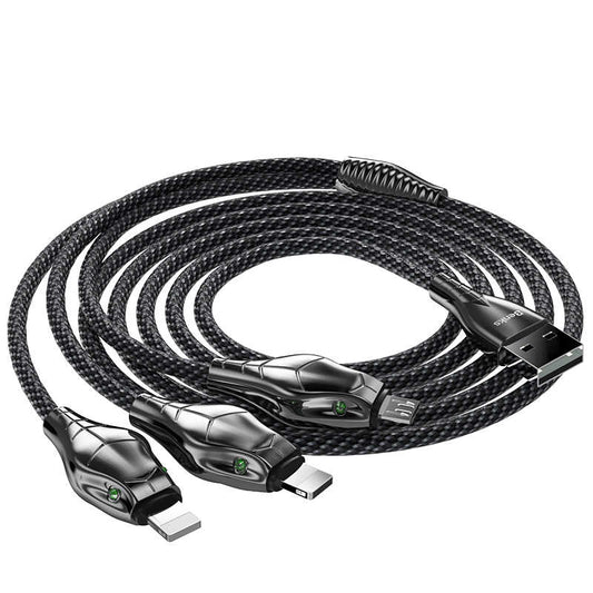 Benks D27 3 in 1 Snake Lightning+Lightning+Micro Kablo 1.5M Gri