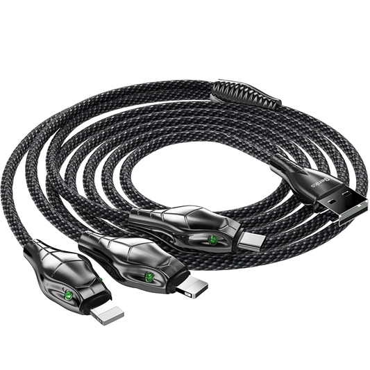 Benks D27 3 in 1 Snake Lightning+Lightning+Type-C Kablo 1.5M Gri