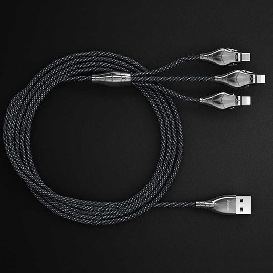 Benks D27 3 in 1 Snake Lightning+Lightning+Type-C Kablo 1.5M Gri