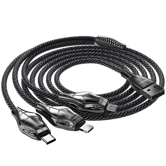 Benks D27 3 in 1 Snake Lightning+Micro+Type-C Kablo 1.5M Gri