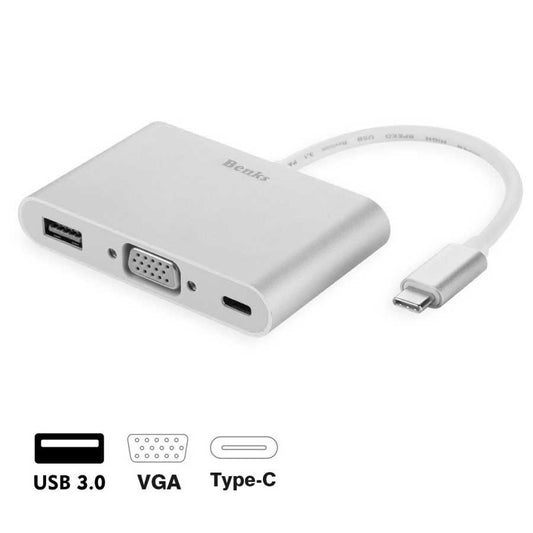 Benks U20 Type-C to 3 in 1 Adaptör (Usb 3.0+VGA+Type-C) Rose Gold