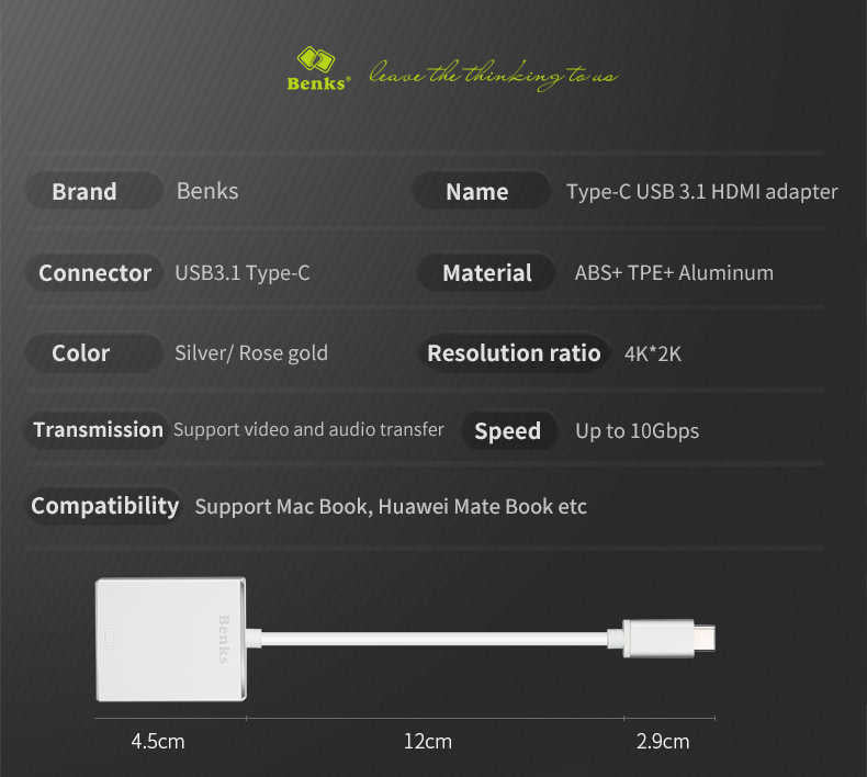 Benks Usb 3.1 Type-C to HDMI Adaptör Rose Gold