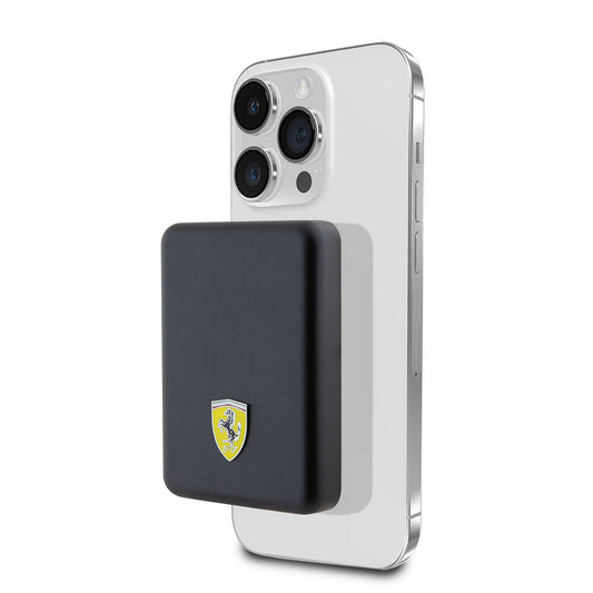 Ferrari Led Işıklı Göstergeli M-safe Magnetik Orjinal Lisanslı Powerbank 5000 Mah Siyah