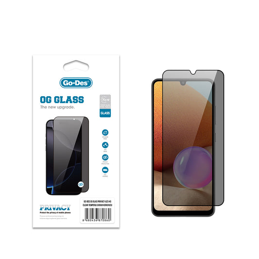 Galaxy A23 Go Des OG Glass Privacy Antistatik Temperli Cam Ekran Koruyucu Siyah