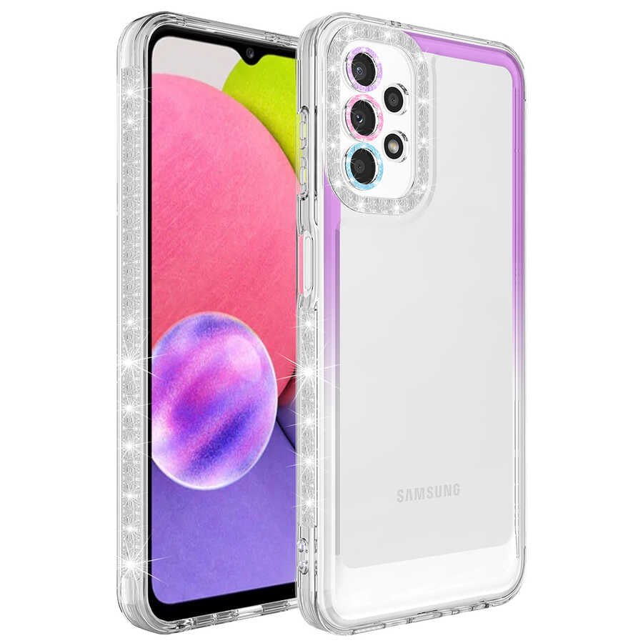 Galaxy A52 Kılıf Simli ve Renk Geçiş Tasarımlı Lens Korumalı Zore Park Kapak