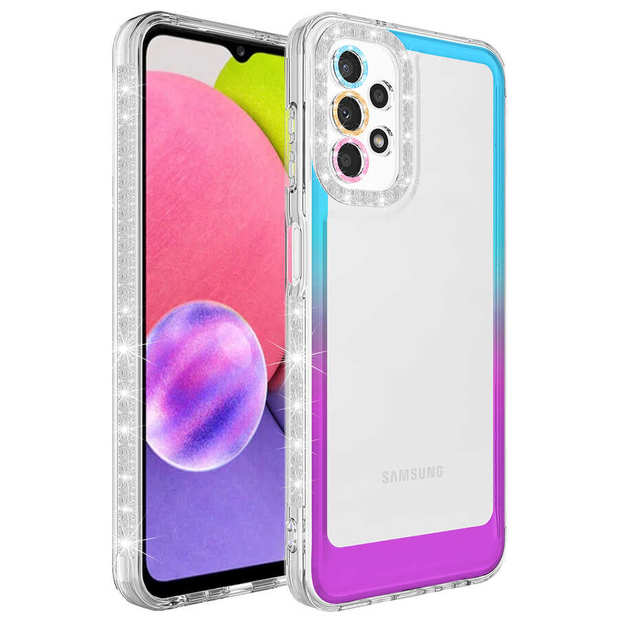 Galaxy A52 Kılıf Simli ve Renk Geçiş Tasarımlı Lens Korumalı Zore Park Kapak