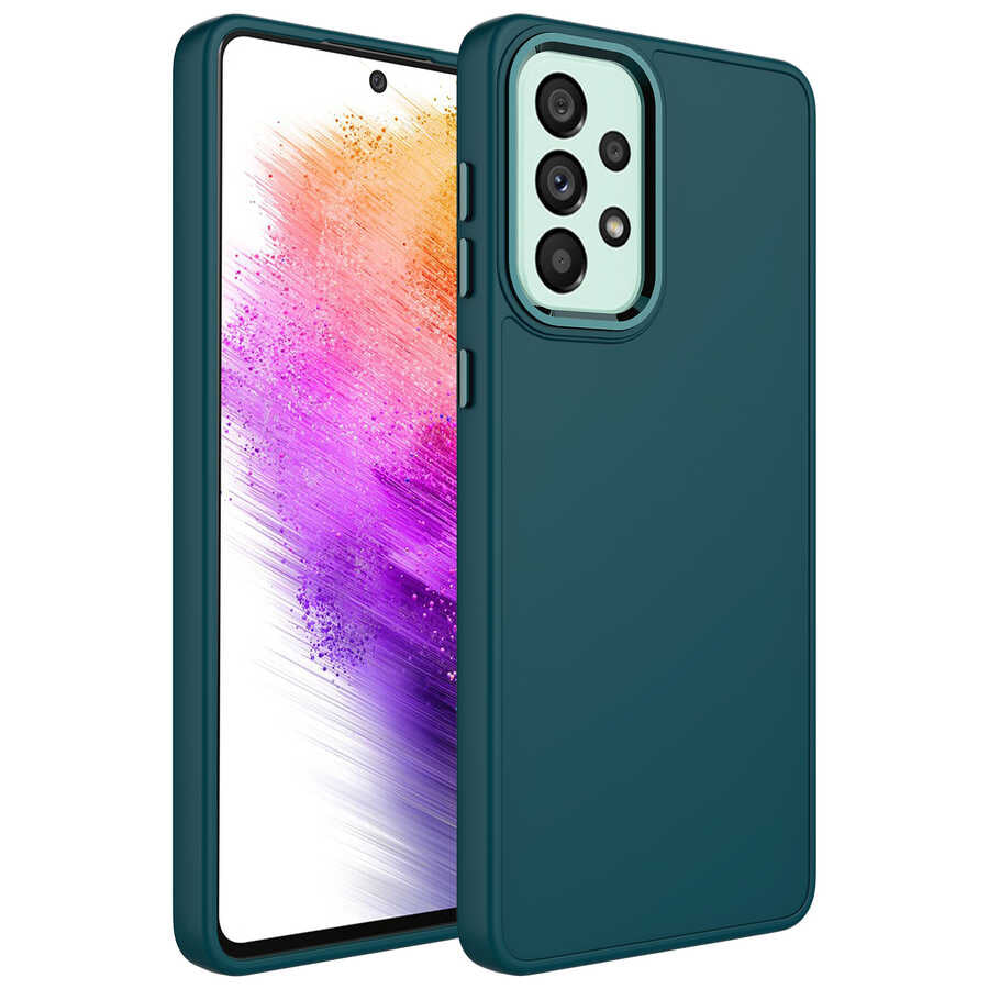 Galaxy A73 Kılıf Metal Çerçeve ve Buton Tasarımlı Silikon Zore Luna Kapak