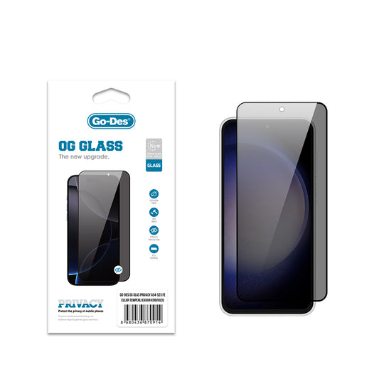 Galaxy S23 FE Go Des OG Glass Privacy Antistatik Temperli Cam Ekran Koruyucu Siyah