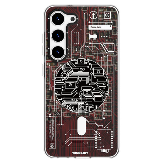 Galaxy S23 Kılıf M-safe Şarj Özellikli YoungKit Technology Serisi Kapak Kırmızı