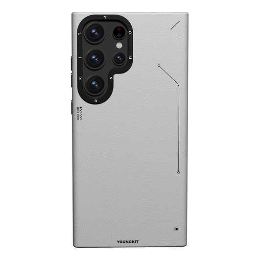 Galaxy S23 Ultra Kılıf M-safe Şarj Özellikli Basit Mat Deri Desenli Youngkit Tech Fashion Serisi Kapak Kahverengi