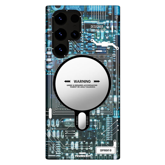 Galaxy S23 Ultra Kılıf M-safe Şarj Özellikli YoungKit Technology Serisi Kapak Mavi