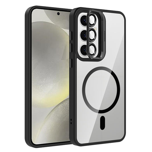 Galaxy S24 FE Kılıf Standlı ve Kamera Lens Hediyeli M-Safe Şarj Özellikli Zore Etro Kapak