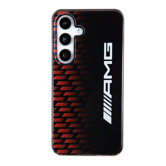 Galaxy S24 Kılıf AMG Orjinal Lisanslı Çift Katmanlı Büyük Logolu Dörtgen Şerit Desenli Kapak Siyah