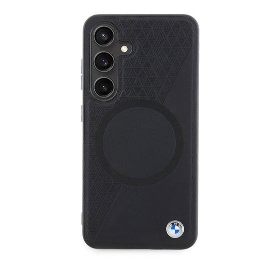 Galaxy S24 Kılıf BMW Orjinal Lisanslı M-safe Şarj Özellikli Yarım Dokulu Circle Leather Kapak Siyah