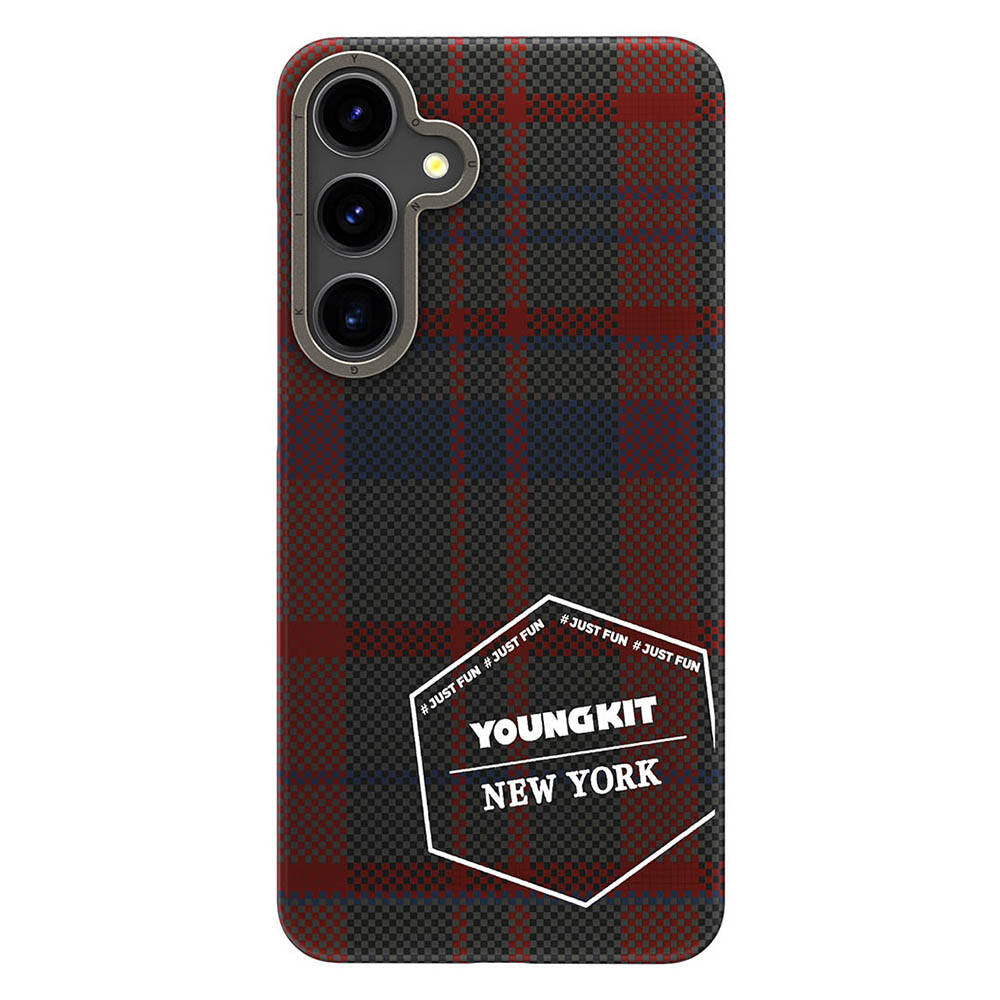 Galaxy S24 Kılıf Ekose Desenli Youngkit Gezhi Serisi Kapak Kahverengi