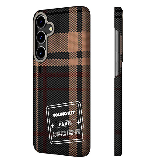 Galaxy S24 Kılıf Ekose Desenli Youngkit Gezhi Serisi Kapak Kahverengi
