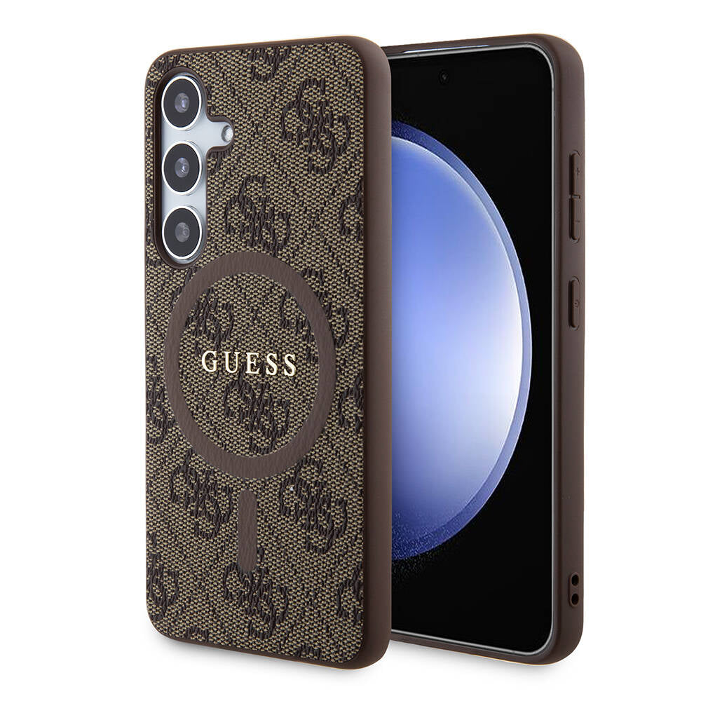 Galaxy S24 Kılıf Guess Orjinal Lisanslı M-safe Şarj Özellikli PU Halkalı 4G Desenli Yazı Logolu Kapak Siyah
