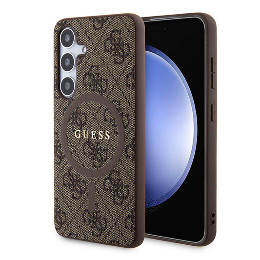 Galaxy S24 Kılıf Guess Orjinal Lisanslı M-safe Şarj Özellikli PU Halkalı 4G Desenli Yazı Logolu Kapak Siyah