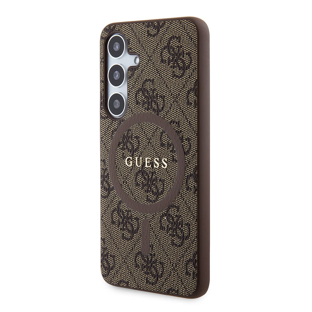 Galaxy S24 Kılıf Guess Orjinal Lisanslı M-safe Şarj Özellikli PU Halkalı 4G Desenli Yazı Logolu Kapak Siyah