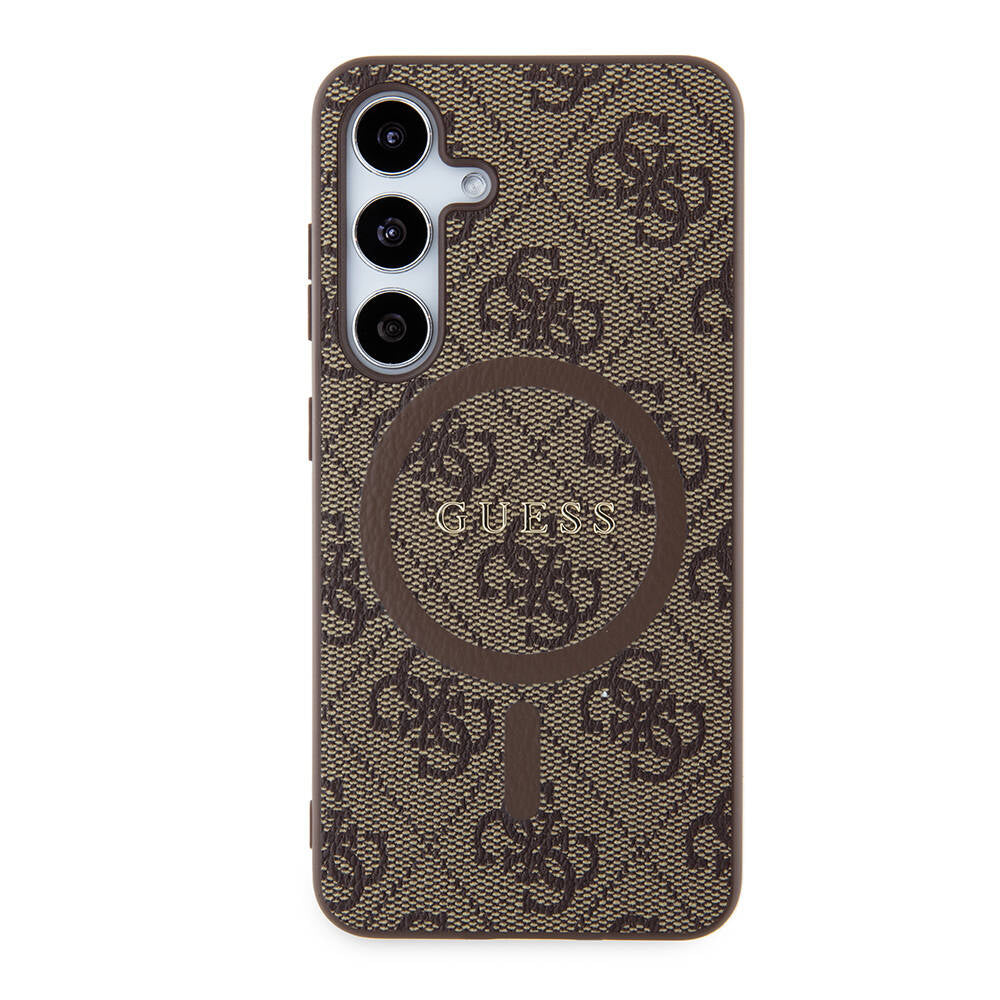 Galaxy S24 Kılıf Guess Orjinal Lisanslı M-safe Şarj Özellikli PU Halkalı 4G Desenli Yazı Logolu Kapak Siyah