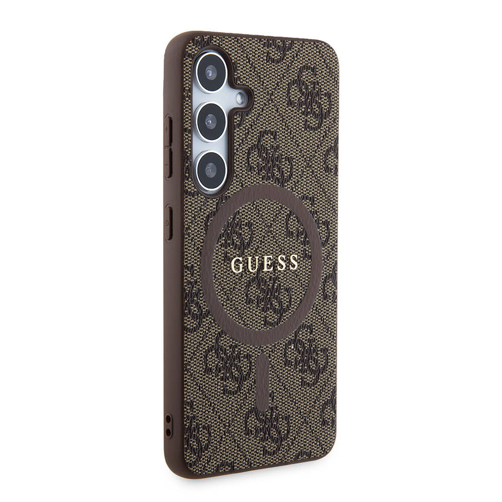 Galaxy S24 Kılıf Guess Orjinal Lisanslı M-safe Şarj Özellikli PU Halkalı 4G Desenli Yazı Logolu Kapak Siyah