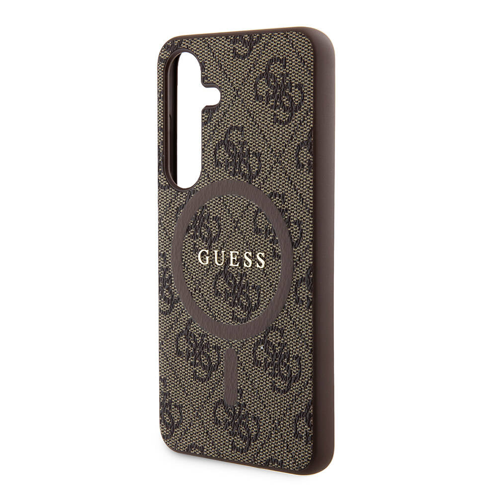 Galaxy S24 Kılıf Guess Orjinal Lisanslı M-safe Şarj Özellikli PU Halkalı 4G Desenli Yazı Logolu Kapak Siyah