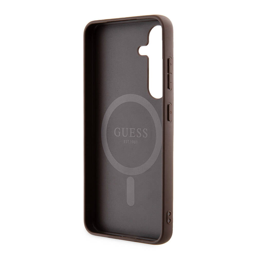 Galaxy S24 Kılıf Guess Orjinal Lisanslı M-safe Şarj Özellikli PU Halkalı 4G Desenli Yazı Logolu Kapak Siyah