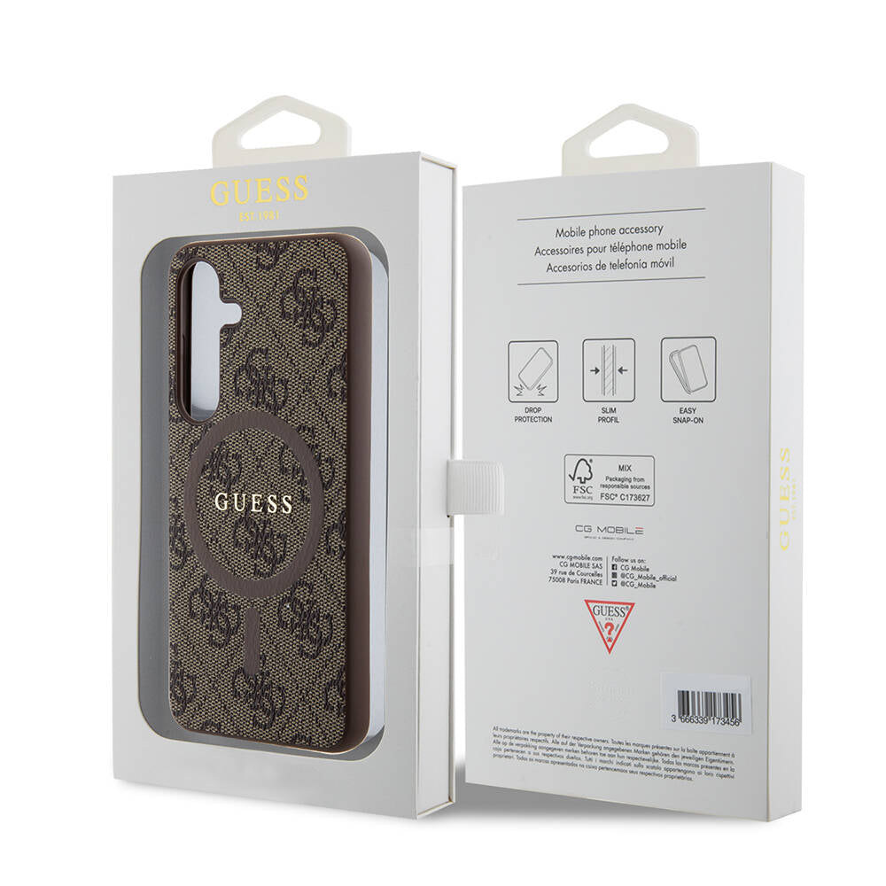 Galaxy S24 Kılıf Guess Orjinal Lisanslı M-safe Şarj Özellikli PU Halkalı 4G Desenli Yazı Logolu Kapak Siyah