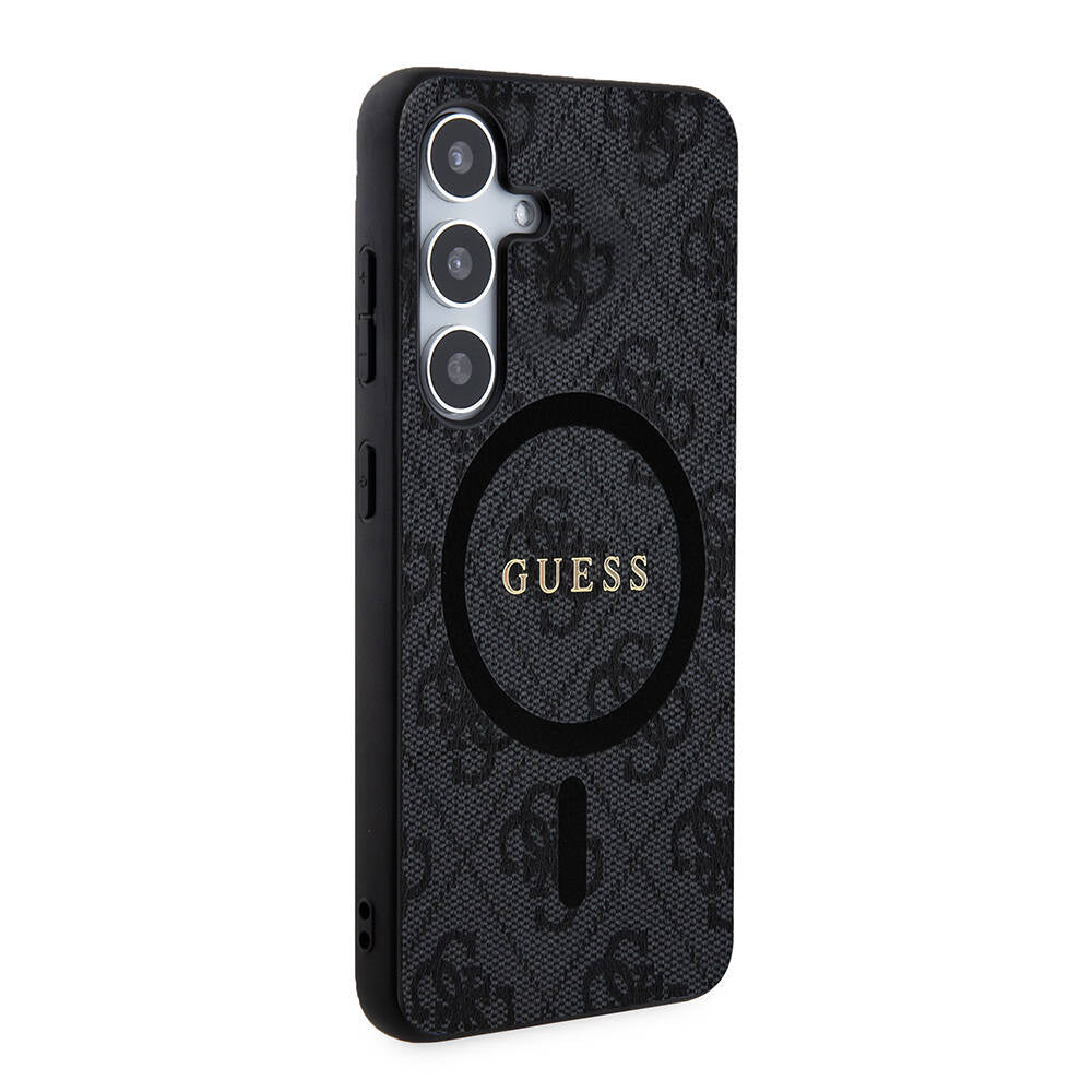 Galaxy S24 Kılıf Guess Orjinal Lisanslı M-safe Şarj Özellikli PU Halkalı 4G Desenli Yazı Logolu Kapak Siyah