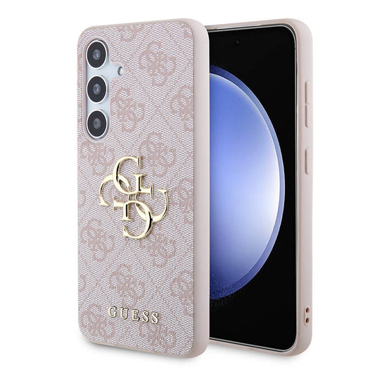 Galaxy S24 Kılıf Guess Orjinal Lisanslı PU Deri Yazı ve 4G Metal Logolu Desenli Kapak Siyah