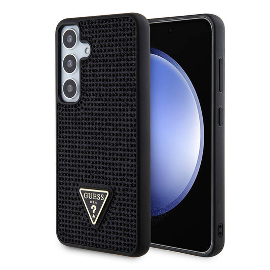 Galaxy S24 Kılıf Guess Orjinal Lisanslı Taşlı Arka Yüzey Üçgen Logolu Kapak Siyah