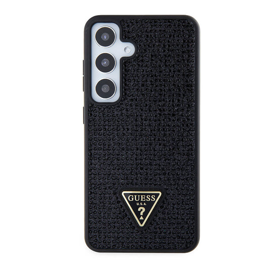 Galaxy S24 Kılıf Guess Orjinal Lisanslı Taşlı Arka Yüzey Üçgen Logolu Kapak Siyah
