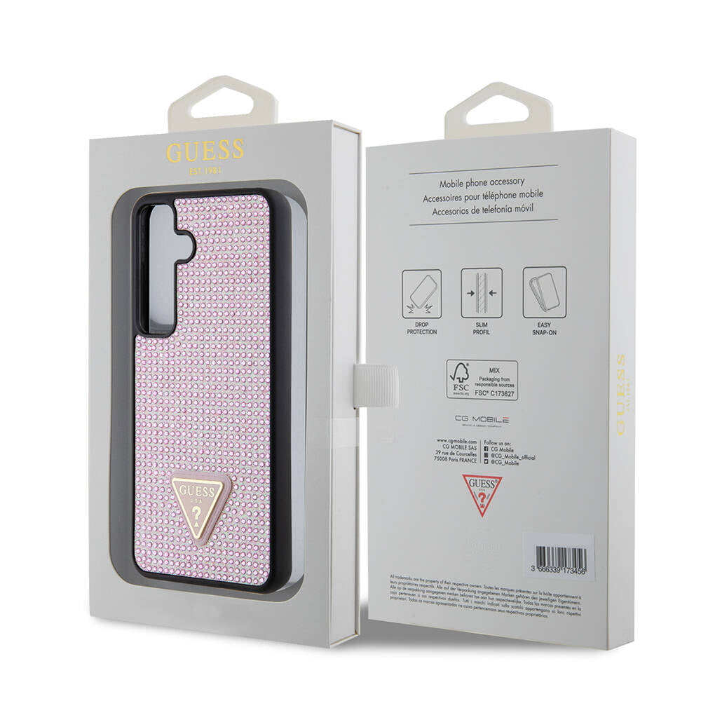 Galaxy S24 Kılıf Guess Orjinal Lisanslı Taşlı Arka Yüzey Üçgen Logolu Kapak Siyah