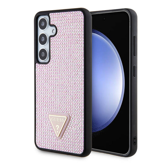 Galaxy S24 Kılıf Guess Orjinal Lisanslı Taşlı Arka Yüzey Üçgen Logolu Kapak Pembe