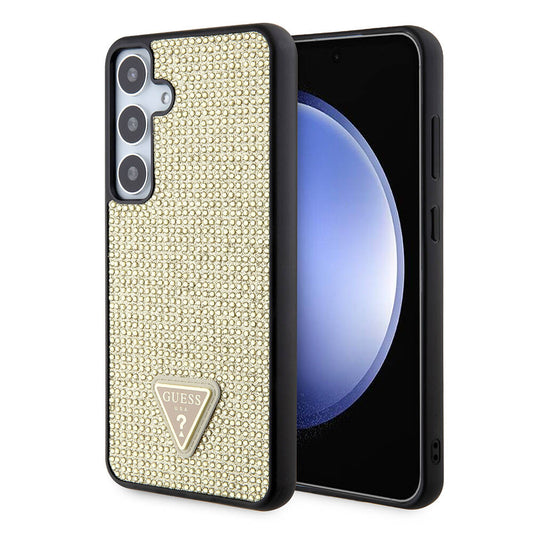 Galaxy S24 Kılıf Guess Orjinal Lisanslı Taşlı Arka Yüzey Üçgen Logolu Kapak Gold