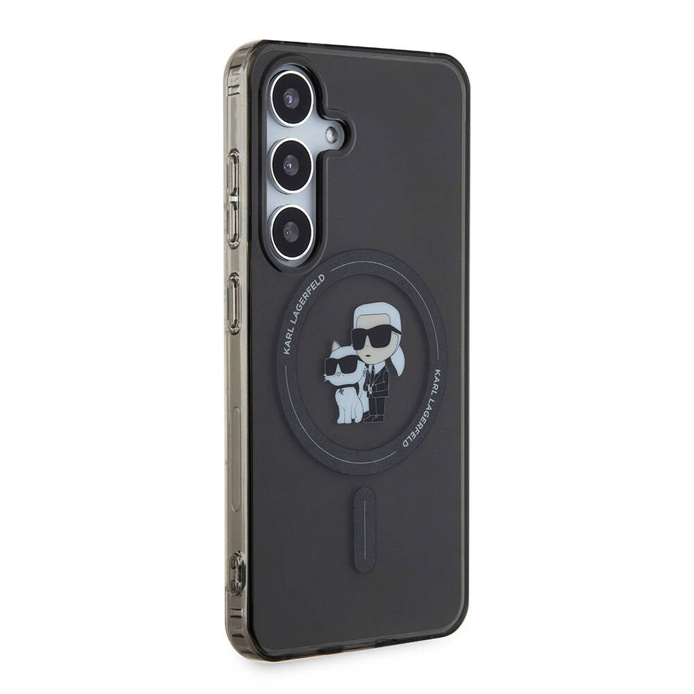 Galaxy S24 Kılıf Karl Lagerfeld Orjinal Lisanslı M-safe Şarj Özellikli Karl & Choupette IML Baskılı Kapak Siyah