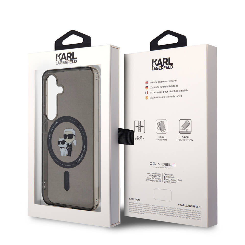 Galaxy S24 Kılıf Karl Lagerfeld Orjinal Lisanslı M-safe Şarj Özellikli Karl & Choupette IML Baskılı Kapak Siyah