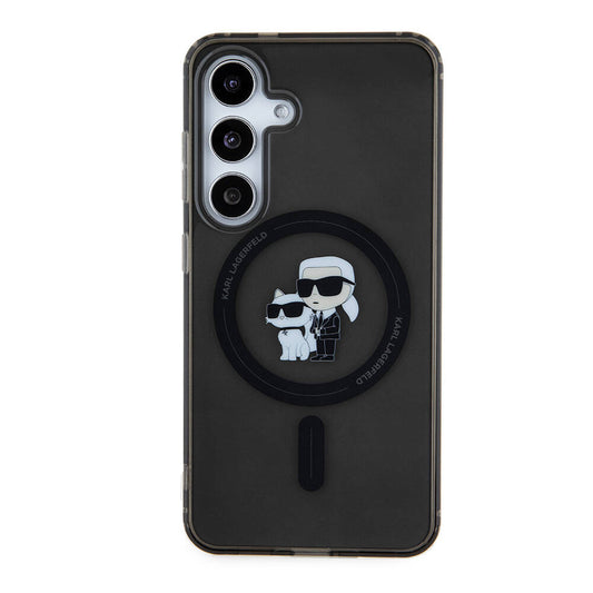 Galaxy S24 Kılıf Karl Lagerfeld Orjinal Lisanslı M-safe Şarj Özellikli Karl & Choupette IML Baskılı Kapak Siyah