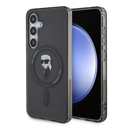 Galaxy S24 Kılıf Karl Lagerfeld Orjinal Lisanslı M-safe Şarj Özellikli Karl Head IML Baskılı Kapak Siyah