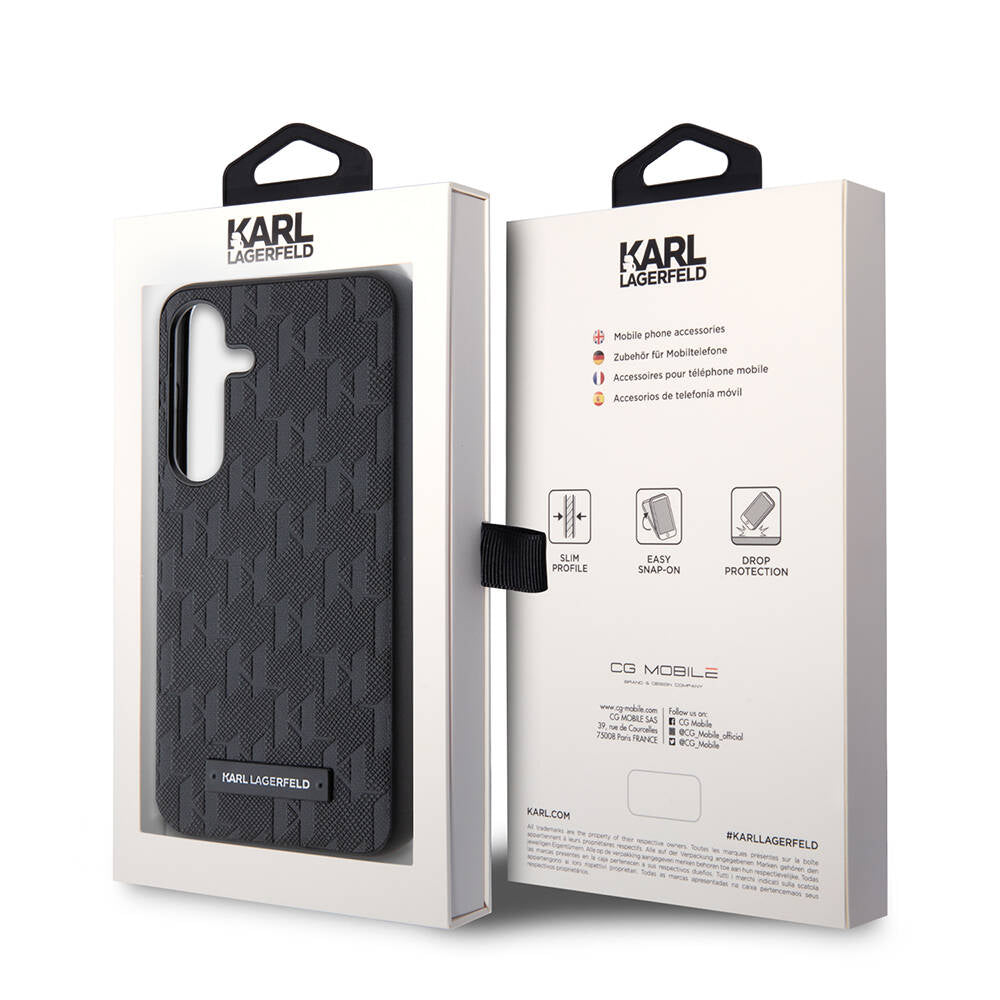Galaxy S24 Kılıf Karl Lagerfeld Orjinal Lisanslı Saffiano Monogram Metal Logo Kapak Gri