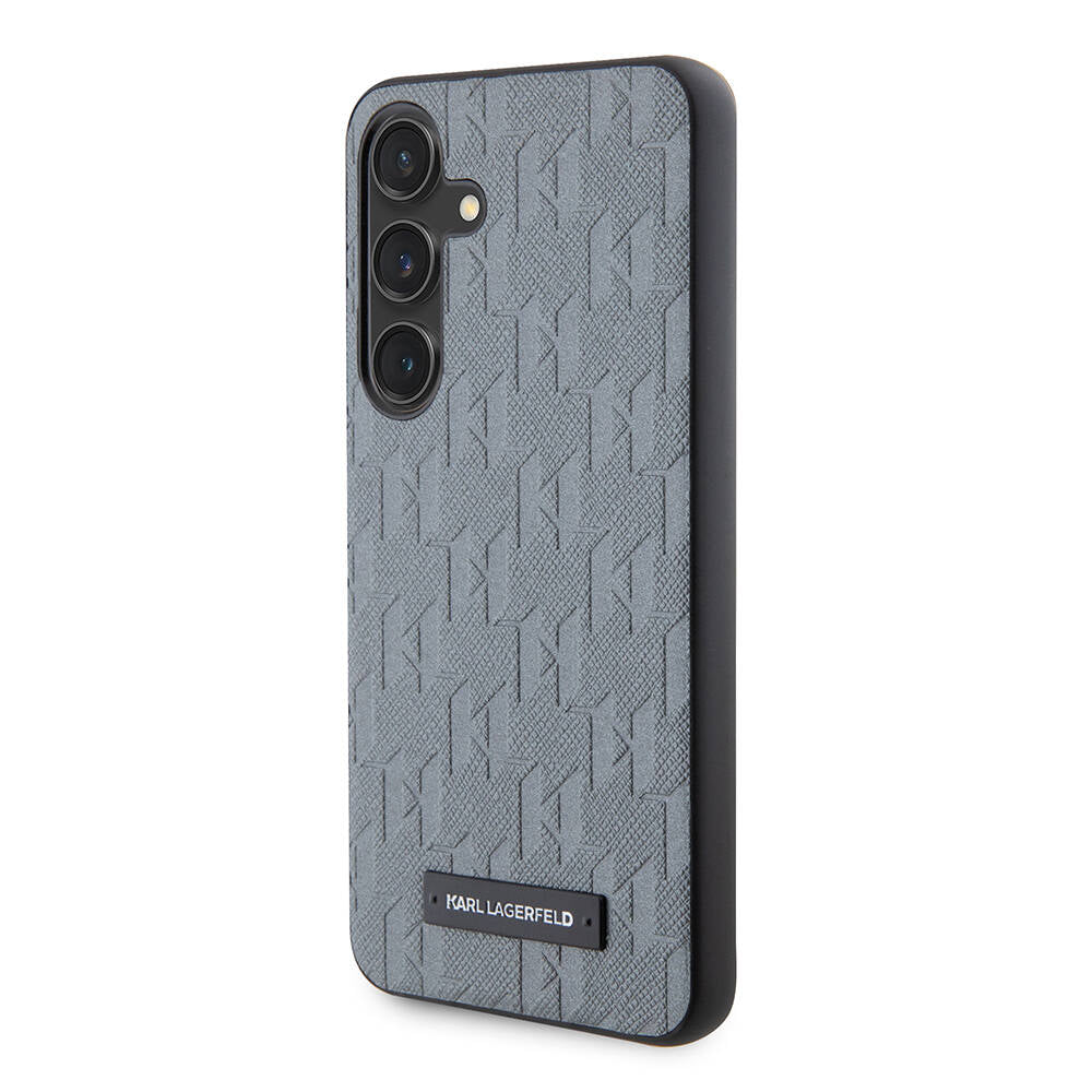 Galaxy S24 Kılıf Karl Lagerfeld Orjinal Lisanslı Saffiano Monogram Metal Logo Kapak Gri