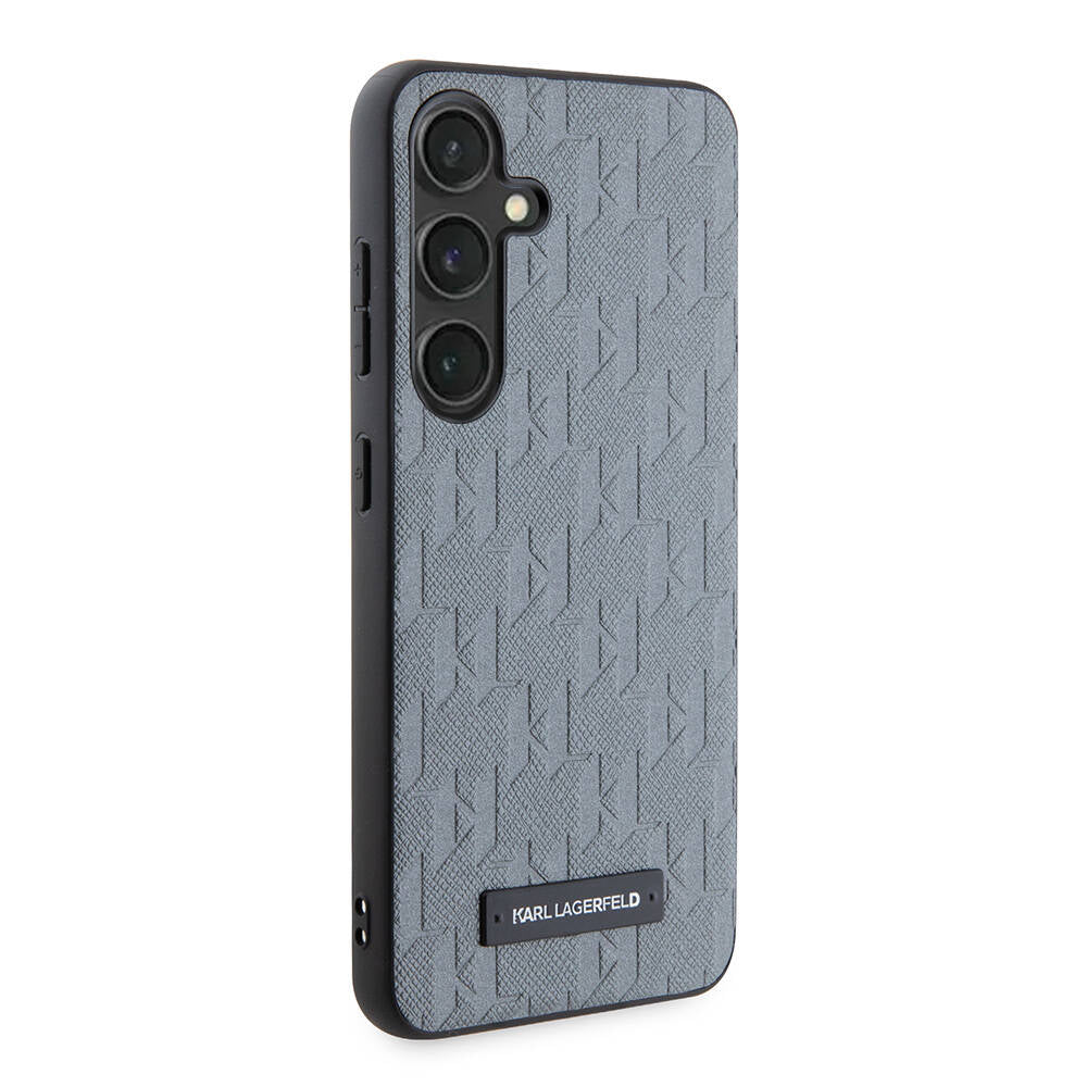 Galaxy S24 Kılıf Karl Lagerfeld Orjinal Lisanslı Saffiano Monogram Metal Logo Kapak Gri