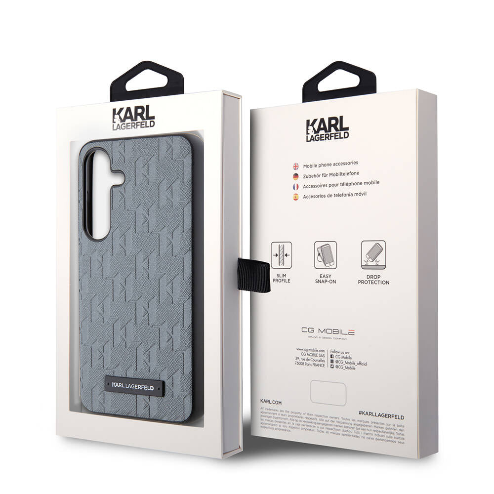 Galaxy S24 Kılıf Karl Lagerfeld Orjinal Lisanslı Saffiano Monogram Metal Logo Kapak Gri