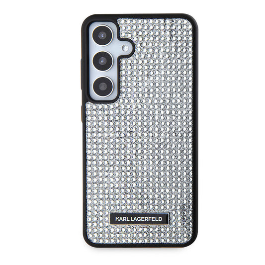 Galaxy S24 Kılıf Karl Lagerfeld Taşlı Metal Logo Orjinal Lisanslı Kapak Gümüş
