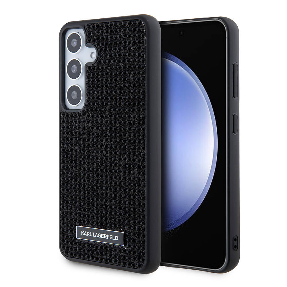 Galaxy S24 Kılıf Karl Lagerfeld Taşlı Metal Logo Orjinal Lisanslı Kapak Gümüş